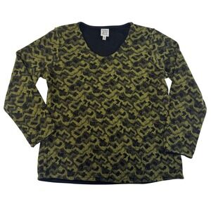 Parsley & Sage Women's M Green Black Textured Geometric Knit Long Sleeve Top